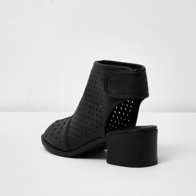 Girls black laser cut shoe boots